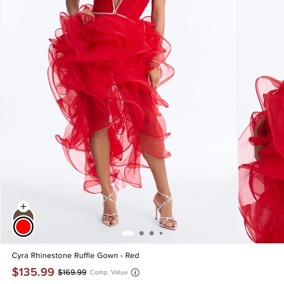 Rhinestone Ruffle Gown - Red - Picture 2 of 5